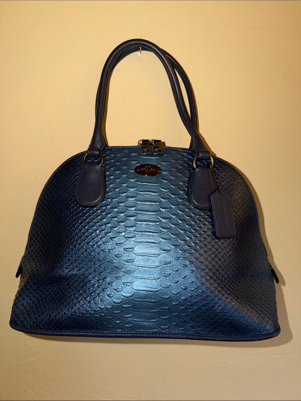 Coach Leather Dome Satchel Handbag - Navy with a hint of silver JS-117